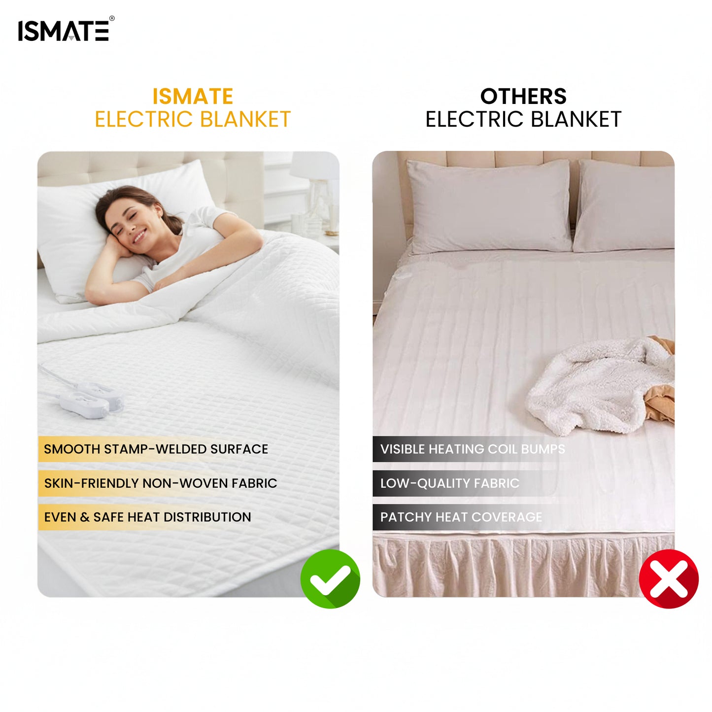 Dual Control Electric Blanket for King Bed White