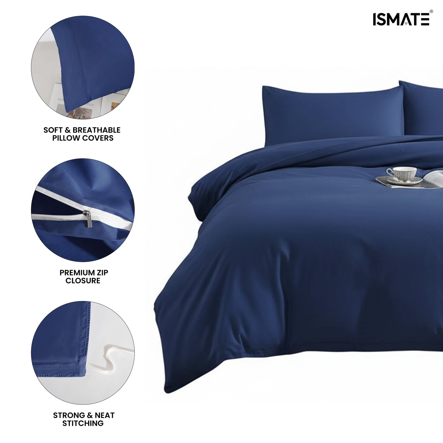 Premium Quilt Cover Set Navy  Blue